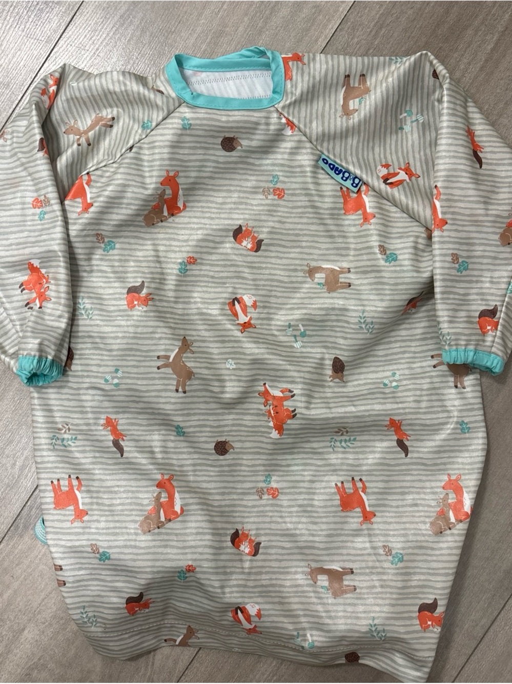 Biba Kids Swim Gray Stripe Swim Cover with Orange Fox Print and Mint Trim